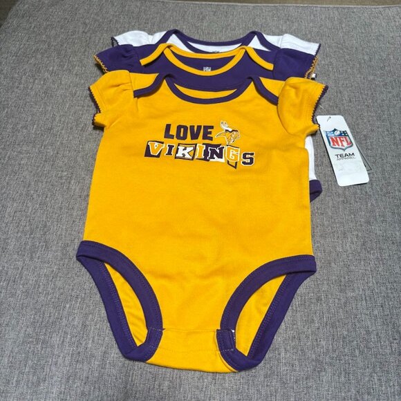 NFL Minnesota Vikings Infant 3pk Bodysuits, 12 mos - Picture 1 of 7